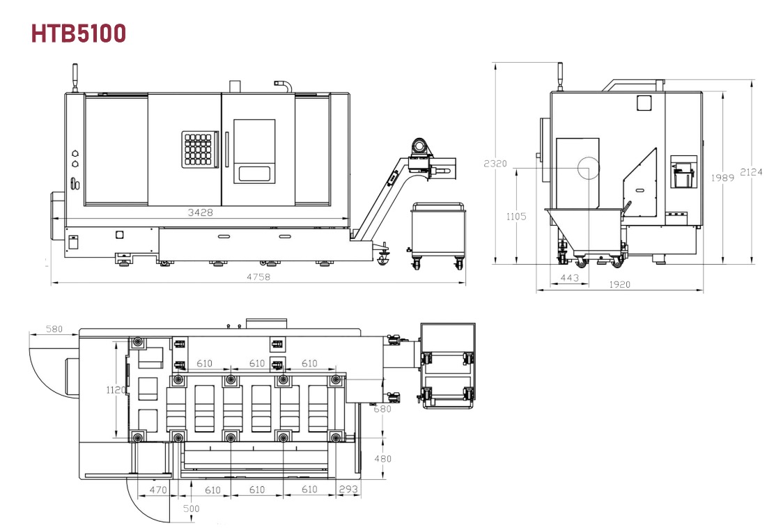 HTB5100 SLANT BED CNC Machine Machine Layout 1021
