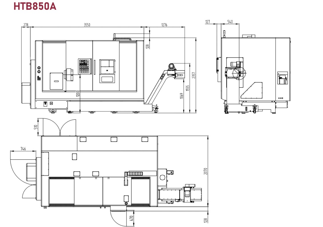 HTB850A سرير مائل المخرطة CNC Machine Layout 1024