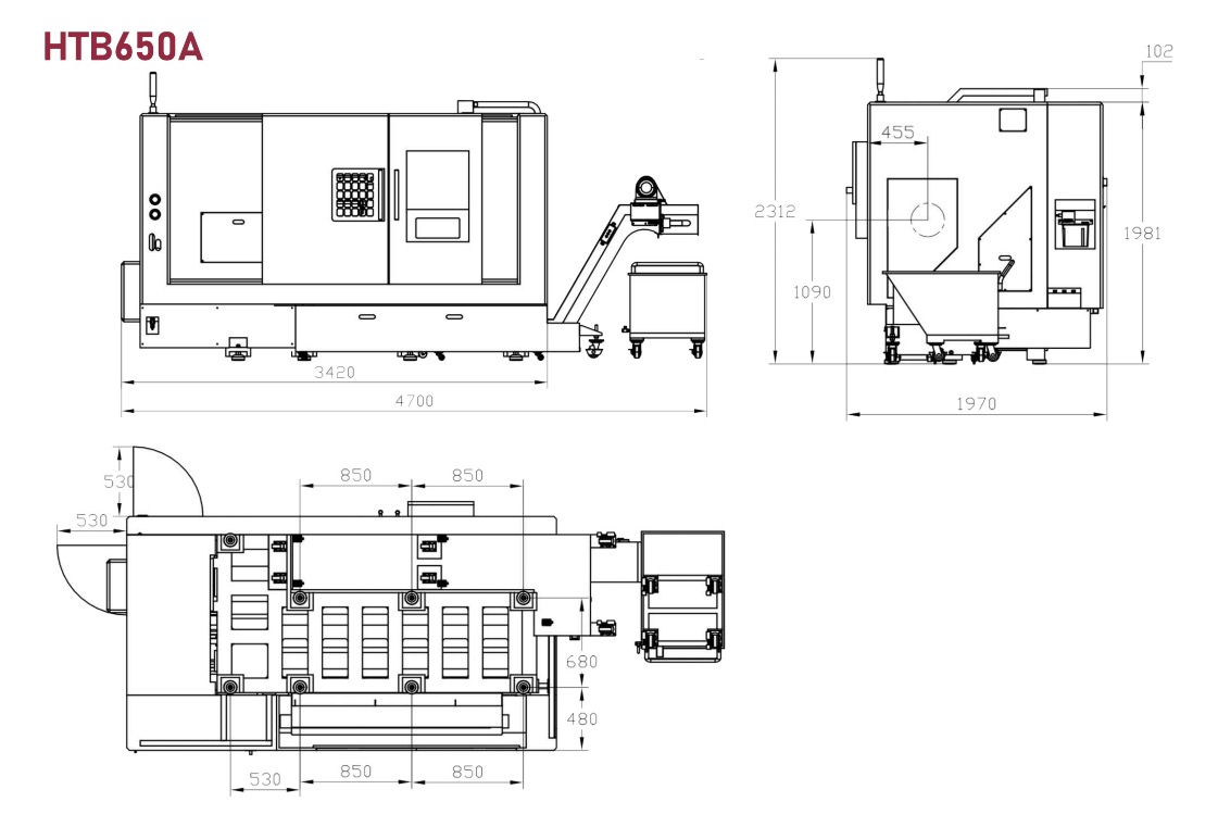 HTB650A سرير مائل المخرطة CNC Machine Layout 1023